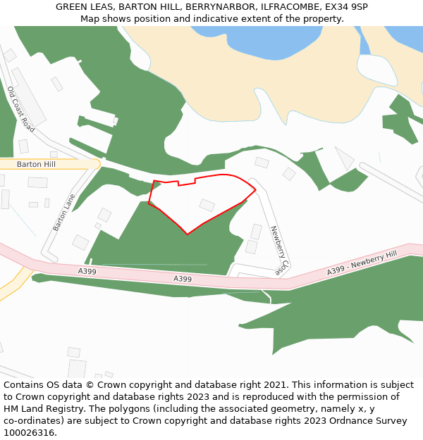 GREEN LEAS, BARTON HILL, BERRYNARBOR, ILFRACOMBE, EX34 9SP: Location map and indicative extent of plot