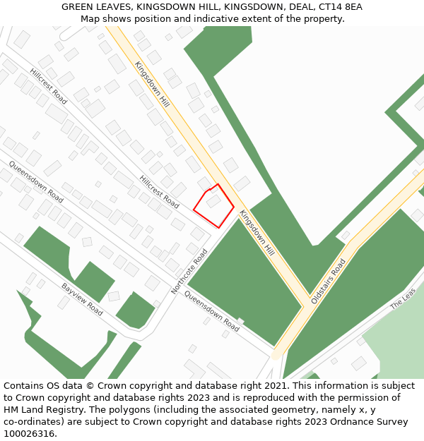 GREEN LEAVES, KINGSDOWN HILL, KINGSDOWN, DEAL, CT14 8EA: Location map and indicative extent of plot