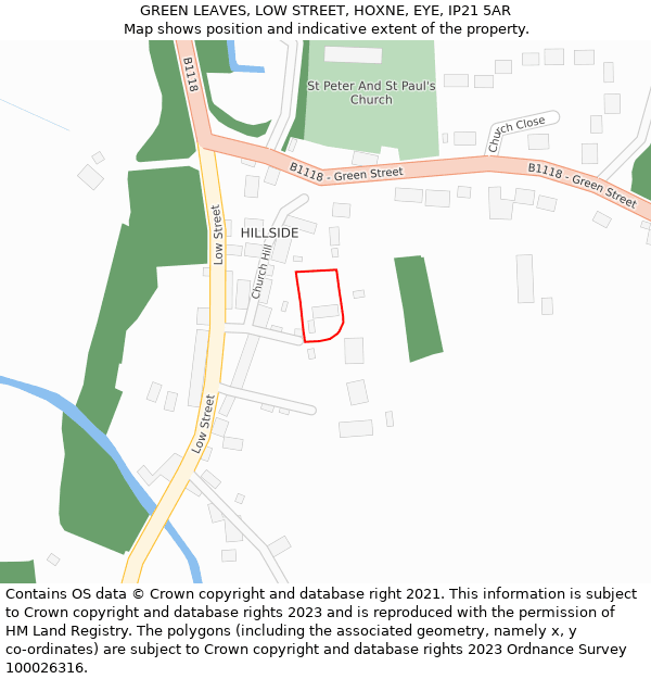 GREEN LEAVES, LOW STREET, HOXNE, EYE, IP21 5AR: Location map and indicative extent of plot