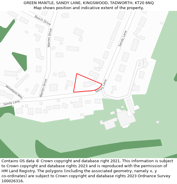 GREEN MANTLE, SANDY LANE, KINGSWOOD, TADWORTH, KT20 6NQ: Location map and indicative extent of plot