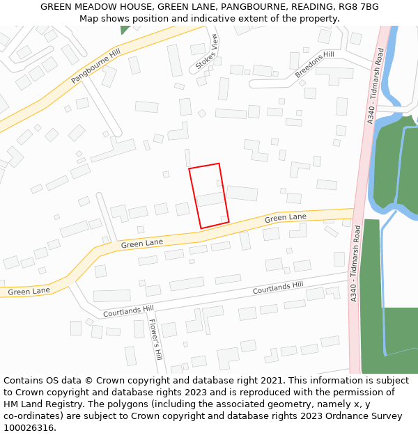 GREEN MEADOW HOUSE, GREEN LANE, PANGBOURNE, READING, RG8 7BG: Location map and indicative extent of plot