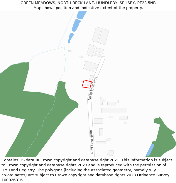 GREEN MEADOWS, NORTH BECK LANE, HUNDLEBY, SPILSBY, PE23 5NB: Location map and indicative extent of plot