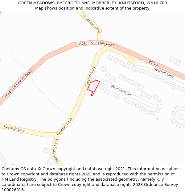 GREEN MEADOWS, RYECROFT LANE, MOBBERLEY, KNUTSFORD, WA16 7PR: Location map and indicative extent of plot