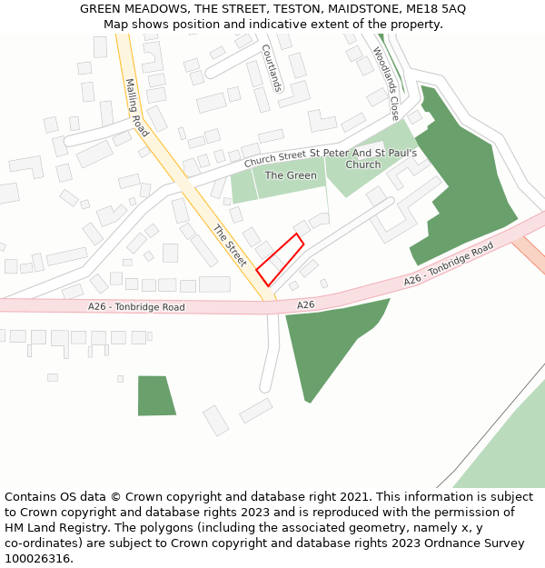 GREEN MEADOWS, THE STREET, TESTON, MAIDSTONE, ME18 5AQ: Location map and indicative extent of plot