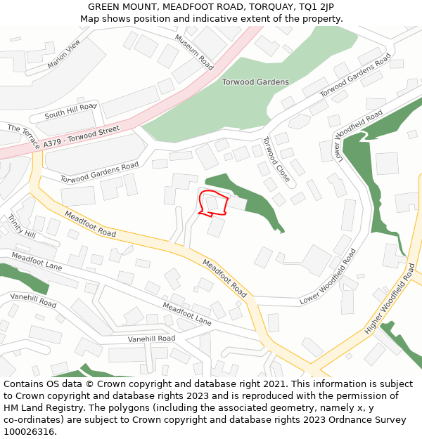 GREEN MOUNT, MEADFOOT ROAD, TORQUAY, TQ1 2JP: Location map and indicative extent of plot