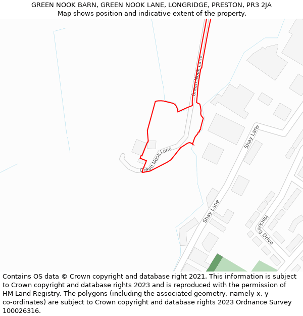 GREEN NOOK BARN, GREEN NOOK LANE, LONGRIDGE, PRESTON, PR3 2JA: Location map and indicative extent of plot