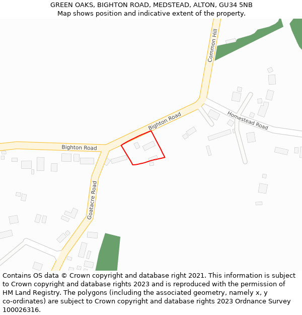 GREEN OAKS, BIGHTON ROAD, MEDSTEAD, ALTON, GU34 5NB: Location map and indicative extent of plot