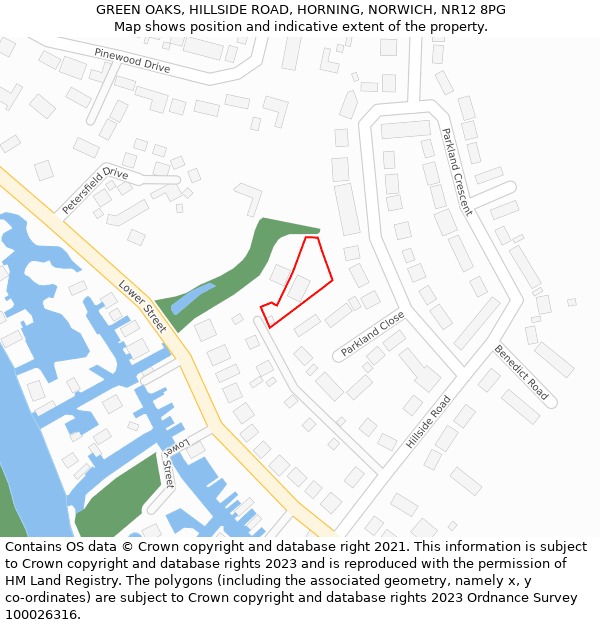 GREEN OAKS, HILLSIDE ROAD, HORNING, NORWICH, NR12 8PG: Location map and indicative extent of plot