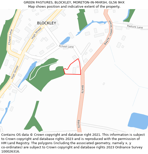 GREEN PASTURES, BLOCKLEY, MORETON-IN-MARSH, GL56 9HX: Location map and indicative extent of plot