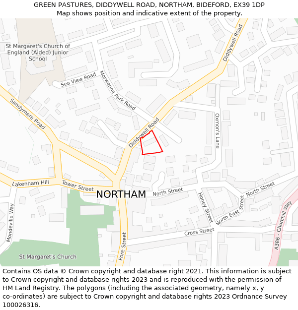 GREEN PASTURES, DIDDYWELL ROAD, NORTHAM, BIDEFORD, EX39 1DP: Location map and indicative extent of plot