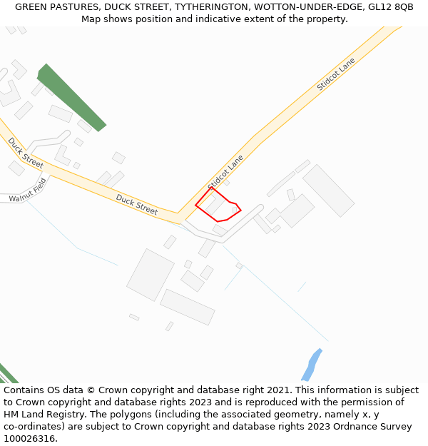 GREEN PASTURES, DUCK STREET, TYTHERINGTON, WOTTON-UNDER-EDGE, GL12 8QB: Location map and indicative extent of plot