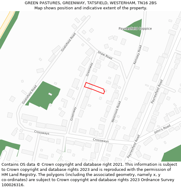 GREEN PASTURES, GREENWAY, TATSFIELD, WESTERHAM, TN16 2BS: Location map and indicative extent of plot