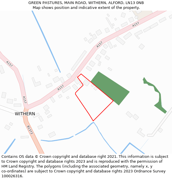 GREEN PASTURES, MAIN ROAD, WITHERN, ALFORD, LN13 0NB: Location map and indicative extent of plot