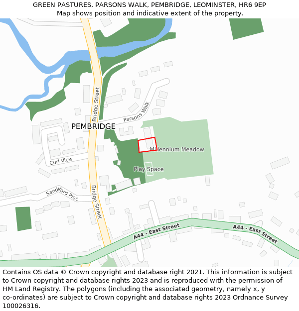 GREEN PASTURES, PARSONS WALK, PEMBRIDGE, LEOMINSTER, HR6 9EP: Location map and indicative extent of plot