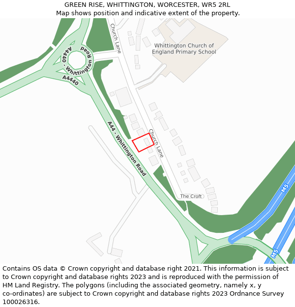 GREEN RISE, WHITTINGTON, WORCESTER, WR5 2RL: Location map and indicative extent of plot
