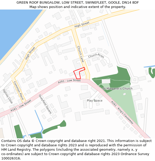 GREEN ROOF BUNGALOW, LOW STREET, SWINEFLEET, GOOLE, DN14 8DF: Location map and indicative extent of plot