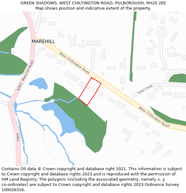 GREEN SHADOWS, WEST CHILTINGTON ROAD, PULBOROUGH, RH20 2EE: Location map and indicative extent of plot