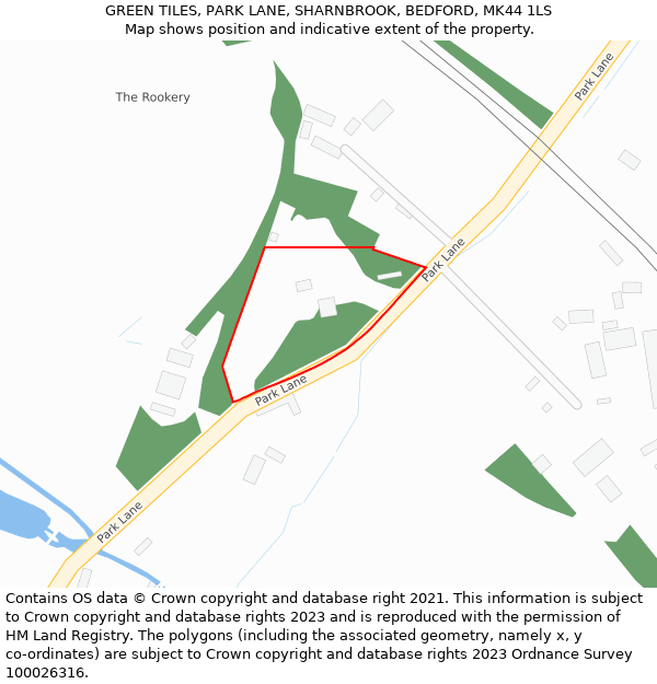 GREEN TILES, PARK LANE, SHARNBROOK, BEDFORD, MK44 1LS: Location map and indicative extent of plot