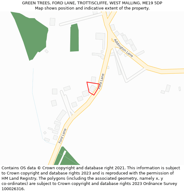 GREEN TREES, FORD LANE, TROTTISCLIFFE, WEST MALLING, ME19 5DP: Location map and indicative extent of plot