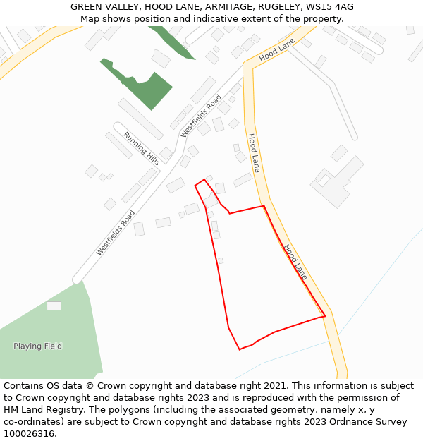 GREEN VALLEY, HOOD LANE, ARMITAGE, RUGELEY, WS15 4AG: Location map and indicative extent of plot