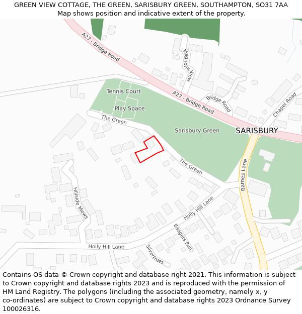 GREEN VIEW COTTAGE, THE GREEN, SARISBURY GREEN, SOUTHAMPTON, SO31 7AA: Location map and indicative extent of plot