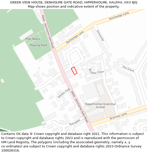 GREEN VIEW HOUSE, DENHOLME GATE ROAD, HIPPERHOLME, HALIFAX, HX3 8JQ: Location map and indicative extent of plot