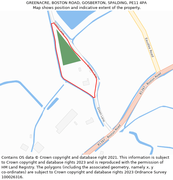 GREENACRE, BOSTON ROAD, GOSBERTON, SPALDING, PE11 4PA: Location map and indicative extent of plot