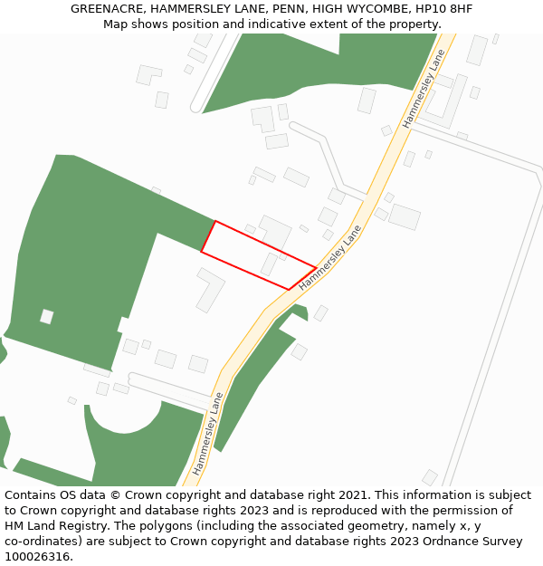 GREENACRE, HAMMERSLEY LANE, PENN, HIGH WYCOMBE, HP10 8HF: Location map and indicative extent of plot