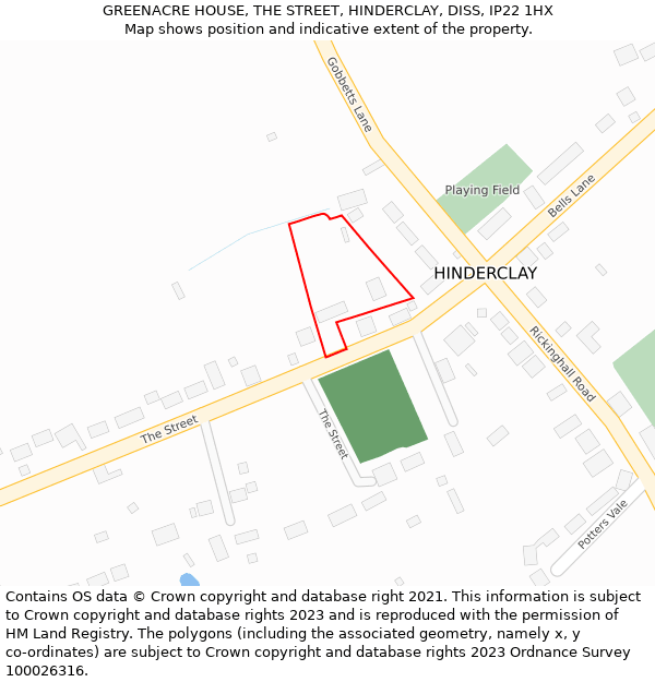 GREENACRE HOUSE, THE STREET, HINDERCLAY, DISS, IP22 1HX: Location map and indicative extent of plot