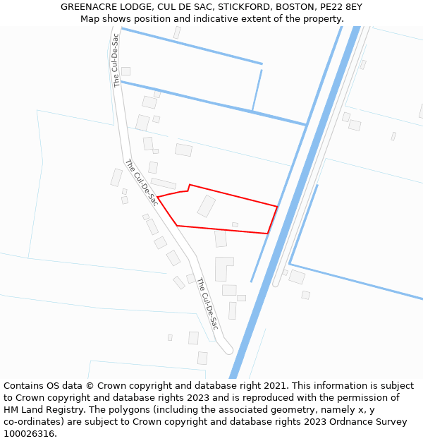 GREENACRE LODGE, CUL DE SAC, STICKFORD, BOSTON, PE22 8EY: Location map and indicative extent of plot
