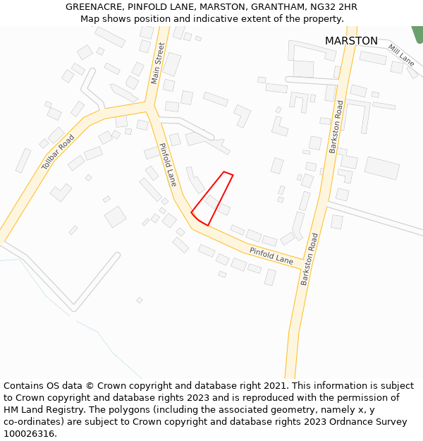 GREENACRE, PINFOLD LANE, MARSTON, GRANTHAM, NG32 2HR: Location map and indicative extent of plot