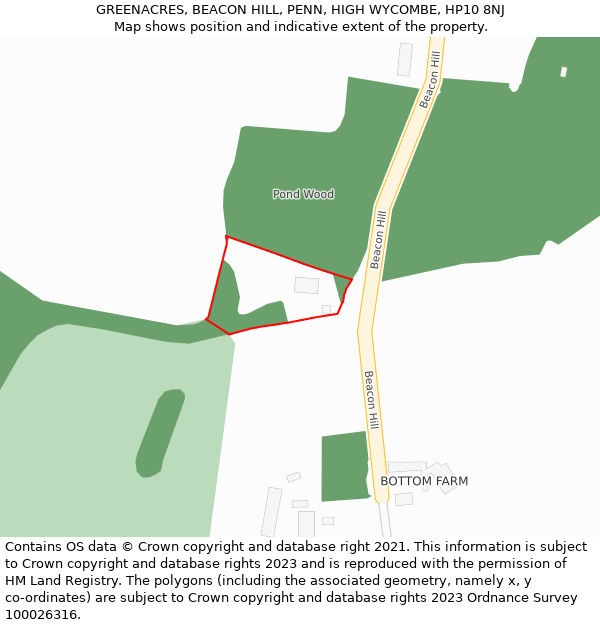 GREENACRES, BEACON HILL, PENN, HIGH WYCOMBE, HP10 8NJ: Location map and indicative extent of plot
