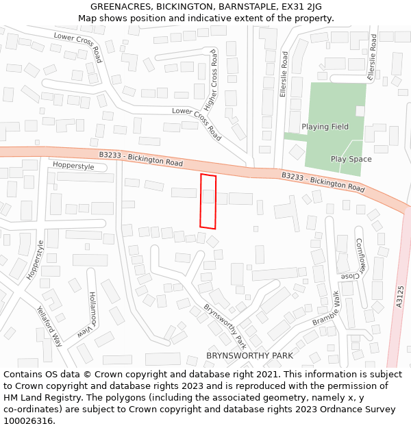 GREENACRES, BICKINGTON, BARNSTAPLE, EX31 2JG: Location map and indicative extent of plot