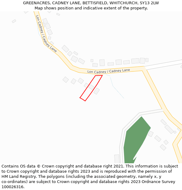 GREENACRES, CADNEY LANE, BETTISFIELD, WHITCHURCH, SY13 2LW: Location map and indicative extent of plot