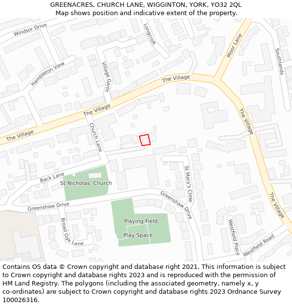 GREENACRES, CHURCH LANE, WIGGINTON, YORK, YO32 2QL: Location map and indicative extent of plot