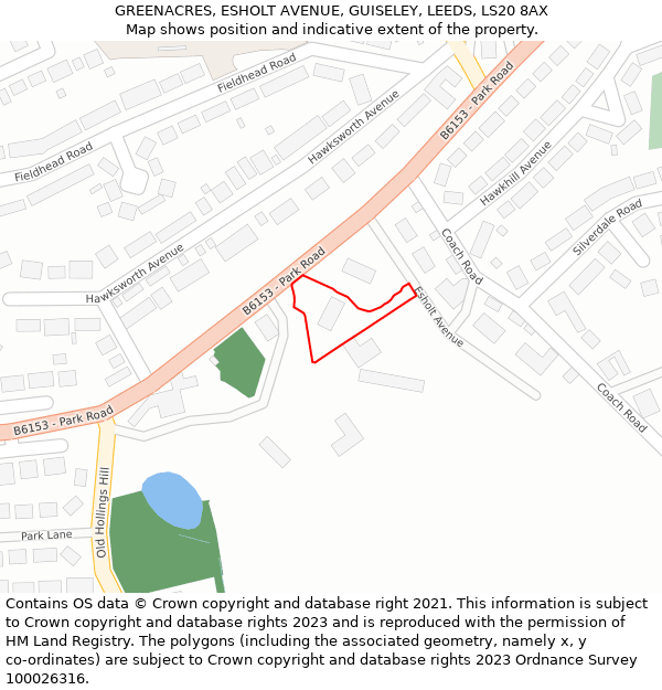 GREENACRES, ESHOLT AVENUE, GUISELEY, LEEDS, LS20 8AX: Location map and indicative extent of plot