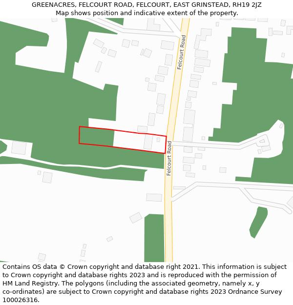 GREENACRES, FELCOURT ROAD, FELCOURT, EAST GRINSTEAD, RH19 2JZ: Location map and indicative extent of plot