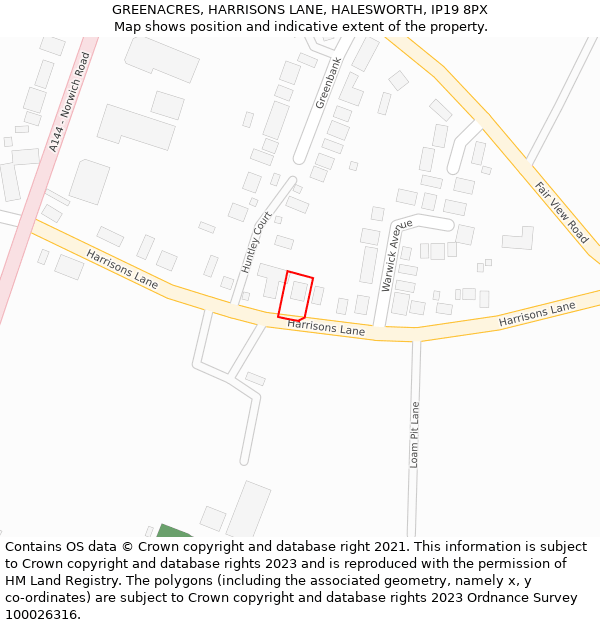 GREENACRES, HARRISONS LANE, HALESWORTH, IP19 8PX: Location map and indicative extent of plot