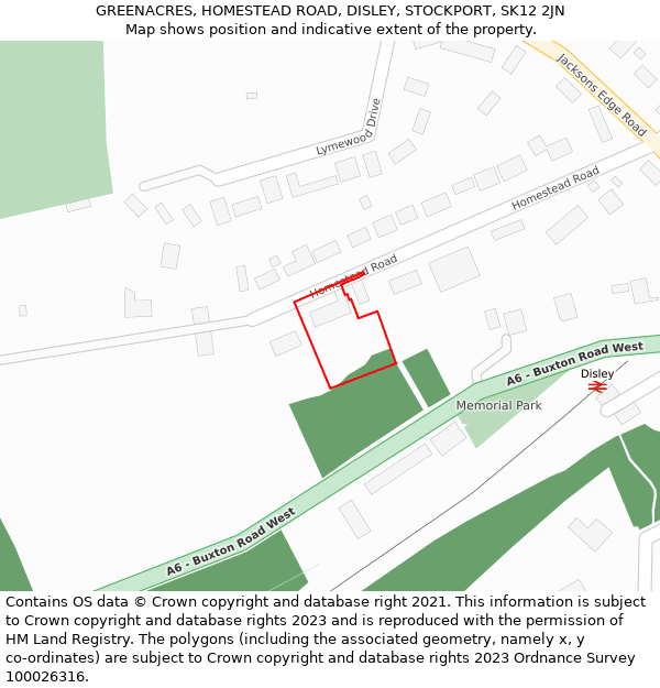 GREENACRES, HOMESTEAD ROAD, DISLEY, STOCKPORT, SK12 2JN: Location map and indicative extent of plot