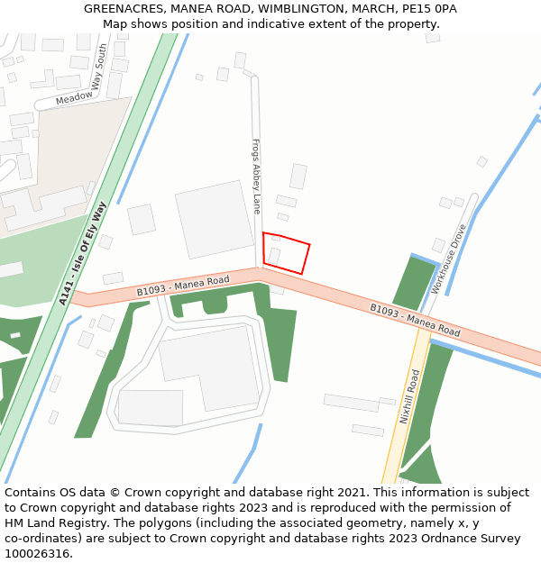 GREENACRES, MANEA ROAD, WIMBLINGTON, MARCH, PE15 0PA: Location map and indicative extent of plot