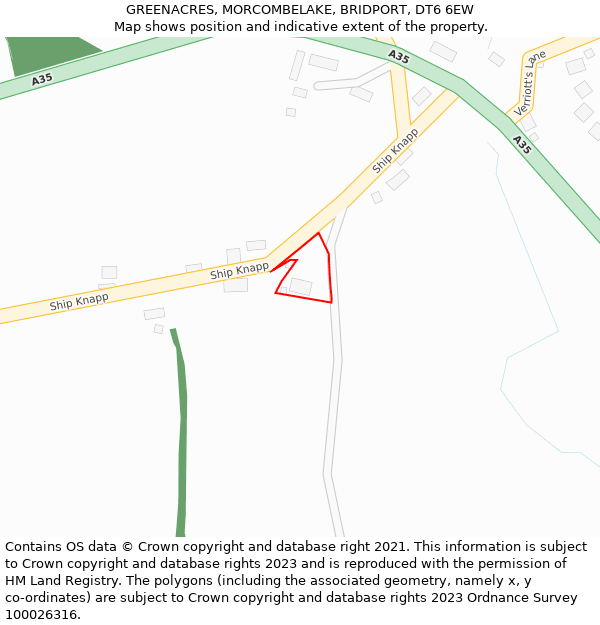 GREENACRES, MORCOMBELAKE, BRIDPORT, DT6 6EW: Location map and indicative extent of plot