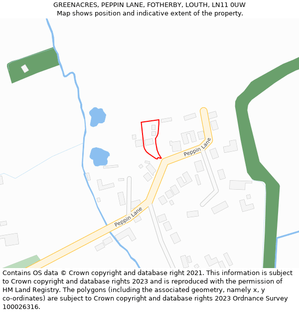 GREENACRES, PEPPIN LANE, FOTHERBY, LOUTH, LN11 0UW: Location map and indicative extent of plot