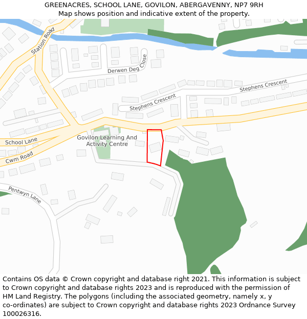 GREENACRES, SCHOOL LANE, GOVILON, ABERGAVENNY, NP7 9RH: Location map and indicative extent of plot