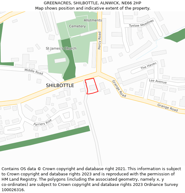 GREENACRES, SHILBOTTLE, ALNWICK, NE66 2HP: Location map and indicative extent of plot