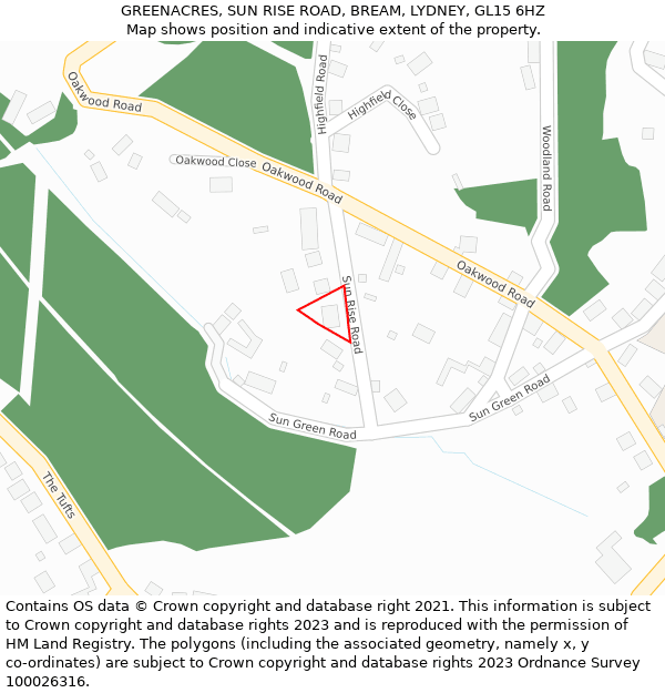 GREENACRES, SUN RISE ROAD, BREAM, LYDNEY, GL15 6HZ: Location map and indicative extent of plot