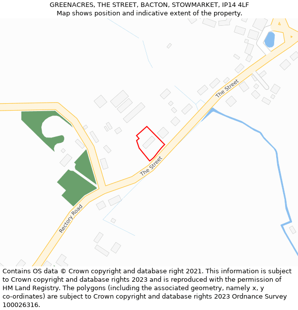 GREENACRES, THE STREET, BACTON, STOWMARKET, IP14 4LF: Location map and indicative extent of plot