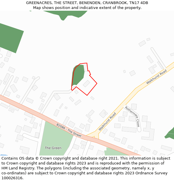 GREENACRES, THE STREET, BENENDEN, CRANBROOK, TN17 4DB: Location map and indicative extent of plot