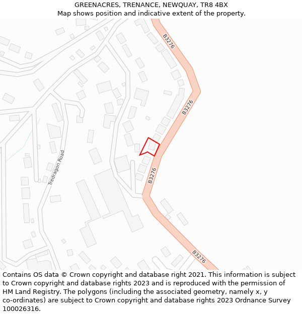 GREENACRES, TRENANCE, NEWQUAY, TR8 4BX: Location map and indicative extent of plot