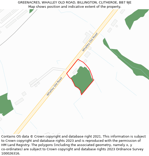 GREENACRES, WHALLEY OLD ROAD, BILLINGTON, CLITHEROE, BB7 9JE: Location map and indicative extent of plot