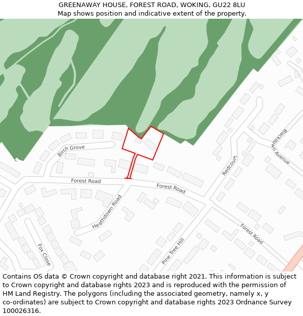 GREENAWAY HOUSE, FOREST ROAD, WOKING, GU22 8LU: Location map and indicative extent of plot